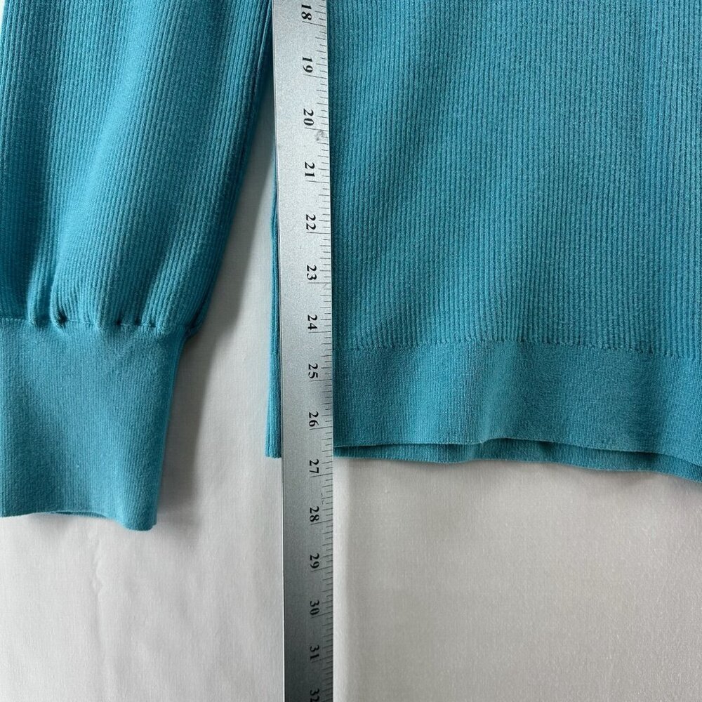 Loft Sweater Women Sz 2XL Pullover Long Sleeve V-Neck Ribbed Stretchy Turquoise - Picture 9 of 11